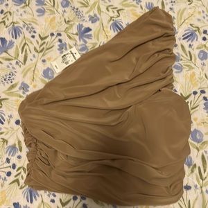 Express one shoulder ruched top, beige color